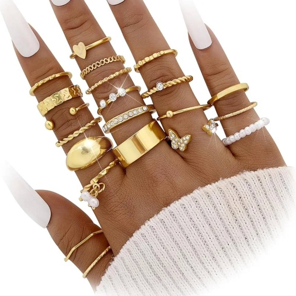 Gold Stackable Midi and Knuckle Ring Set - Women Jewelry 21 Pc